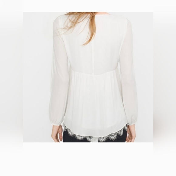 WHBM Lace-trim Boho Blouse, White, Size 8 - Picture 4 of 9